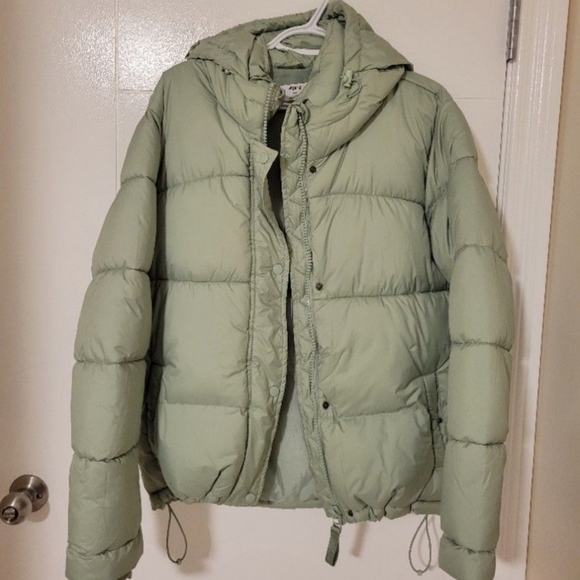 Green, Medium-sized, Ardene, Short Hooded Puffer Jacket - Picture 1 of 8